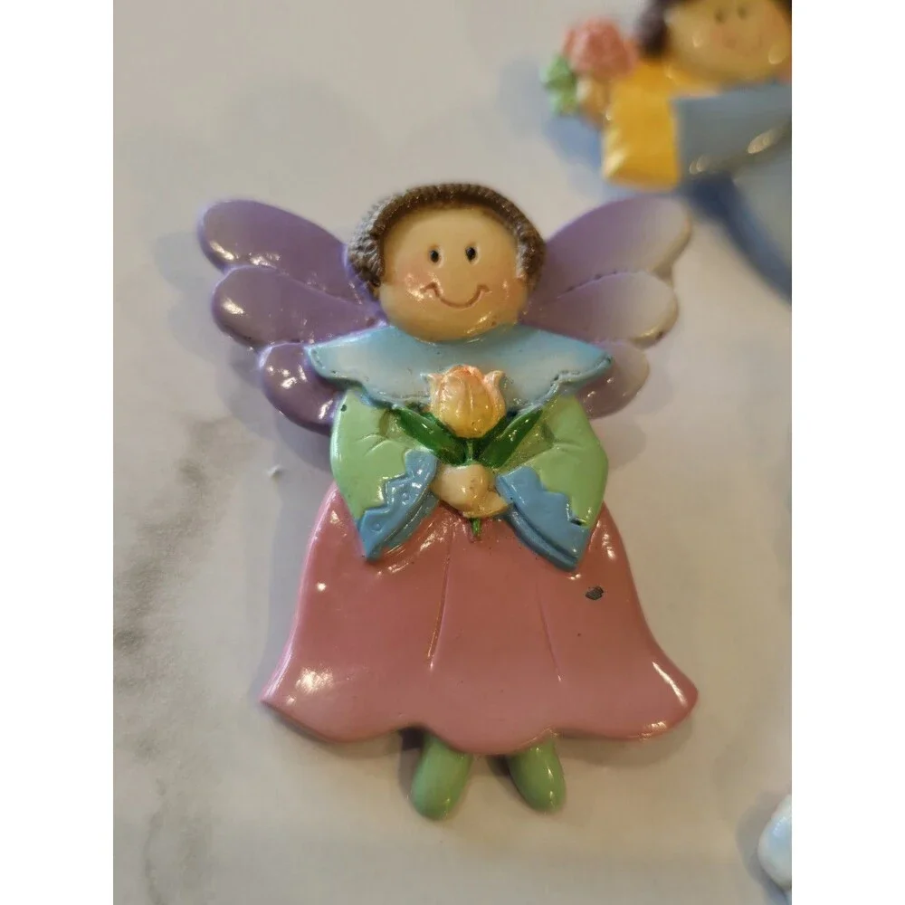 Lot of 3 Angel Fairy Brooch Pins Colorful Resin Enamel Winged Floral Cute #1226